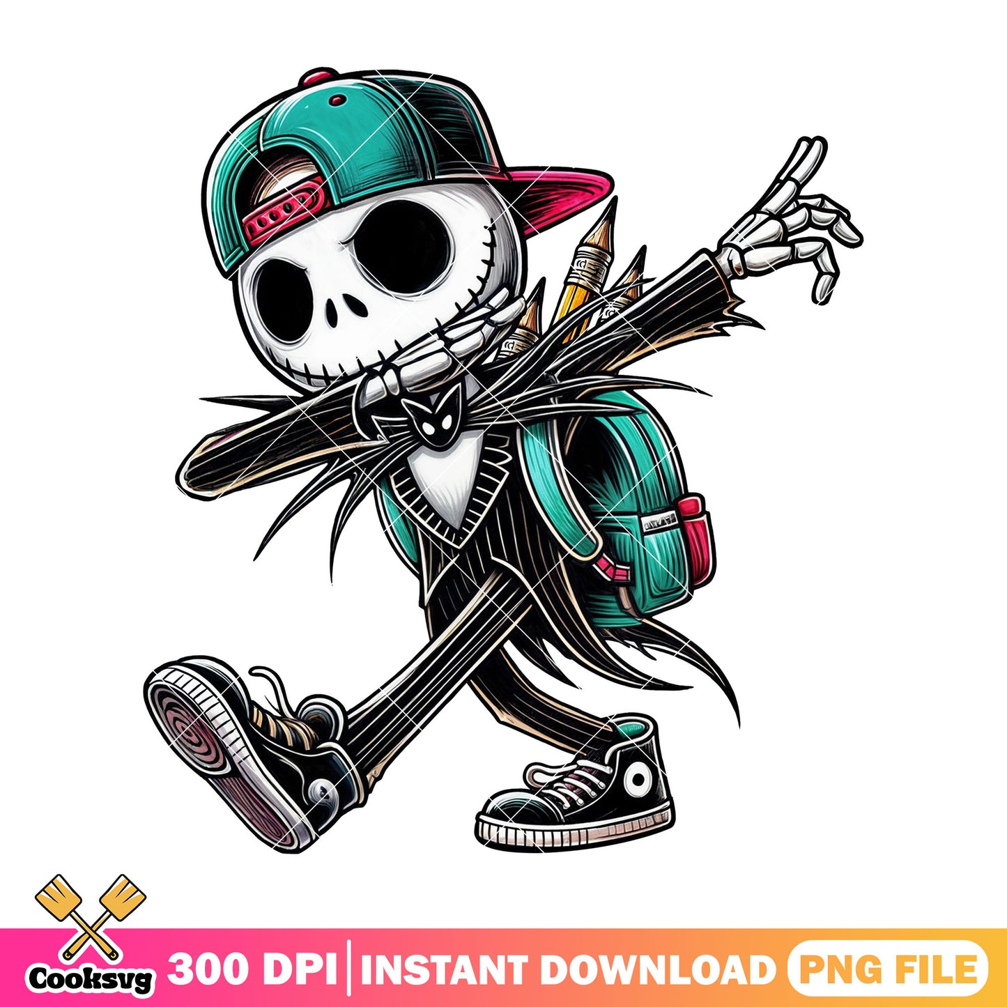 Jack skellington green bag png, black outfit png, back to school day png