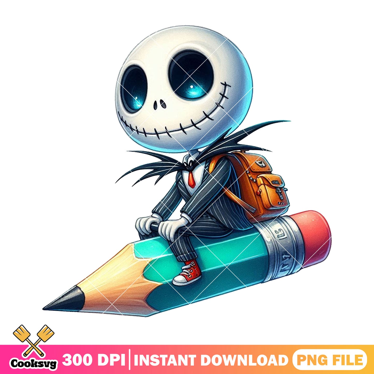 Jack skellington sitting png, go back to school png, pencil green png