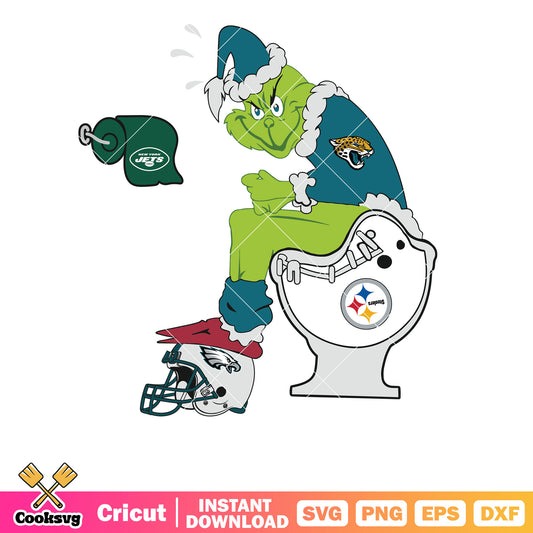 Jacksonville Jaguars grinch nfl svg, grinch sitting on toilet svg