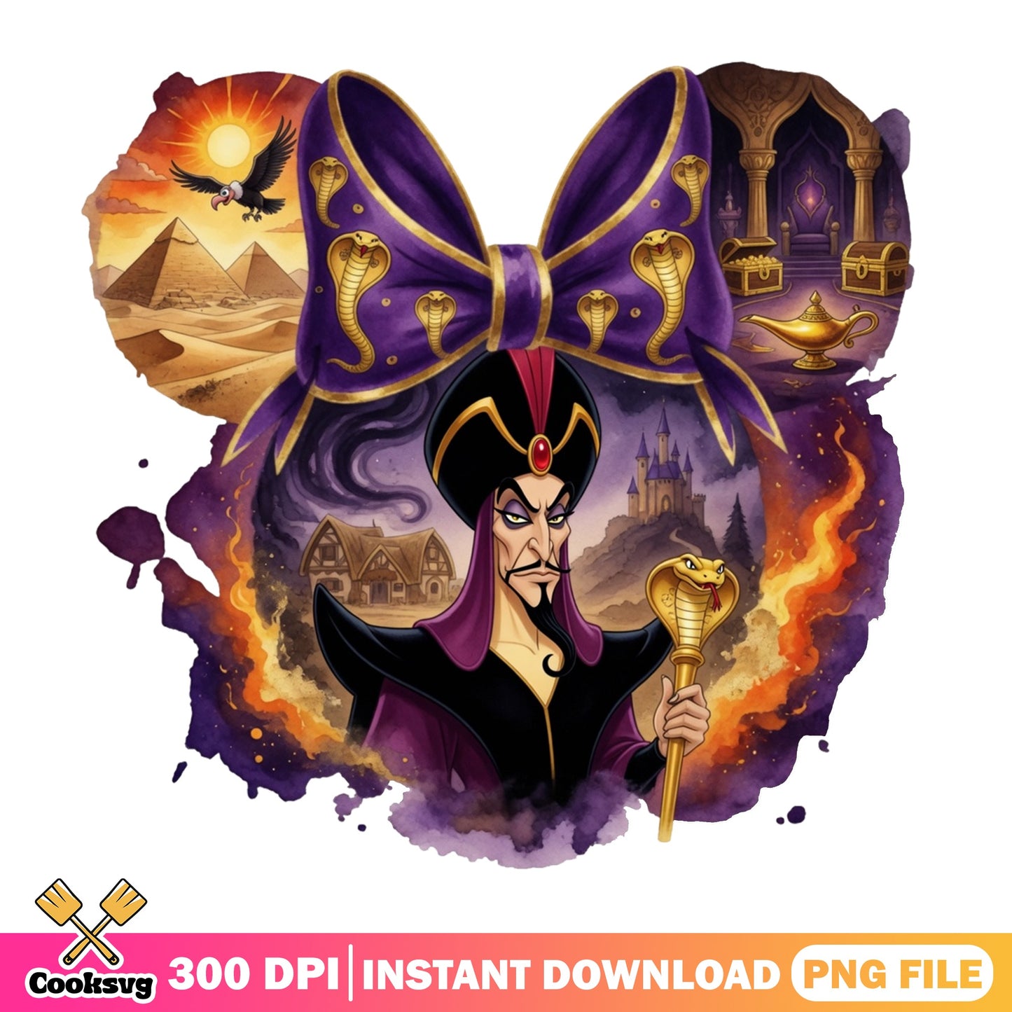 Jafar Disney Villain Minnie Bow PNG, Aladdin PNG, Disney PNG