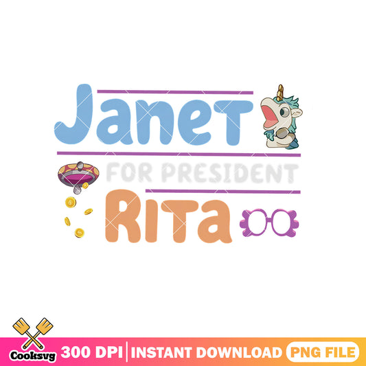 Janet for president rita bluey png, bluey unicorse png​, bluey rita png