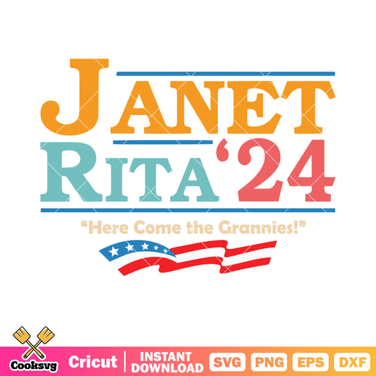 Janet rita 24 here com the grannies svg, america flag svg