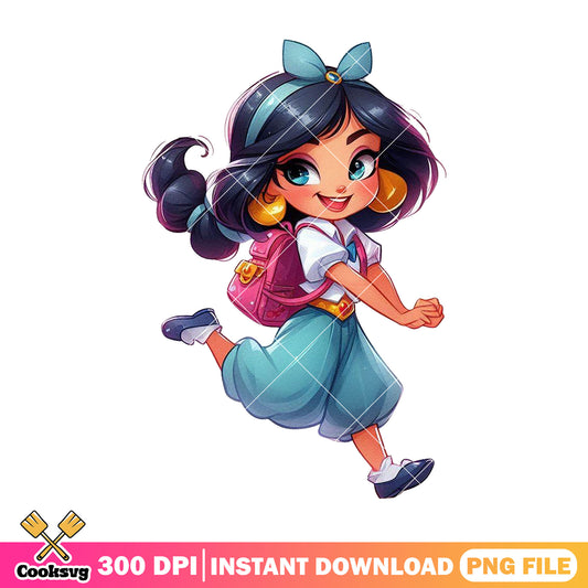 Jasmine chibi black hair png, go back to school png, disney love png
