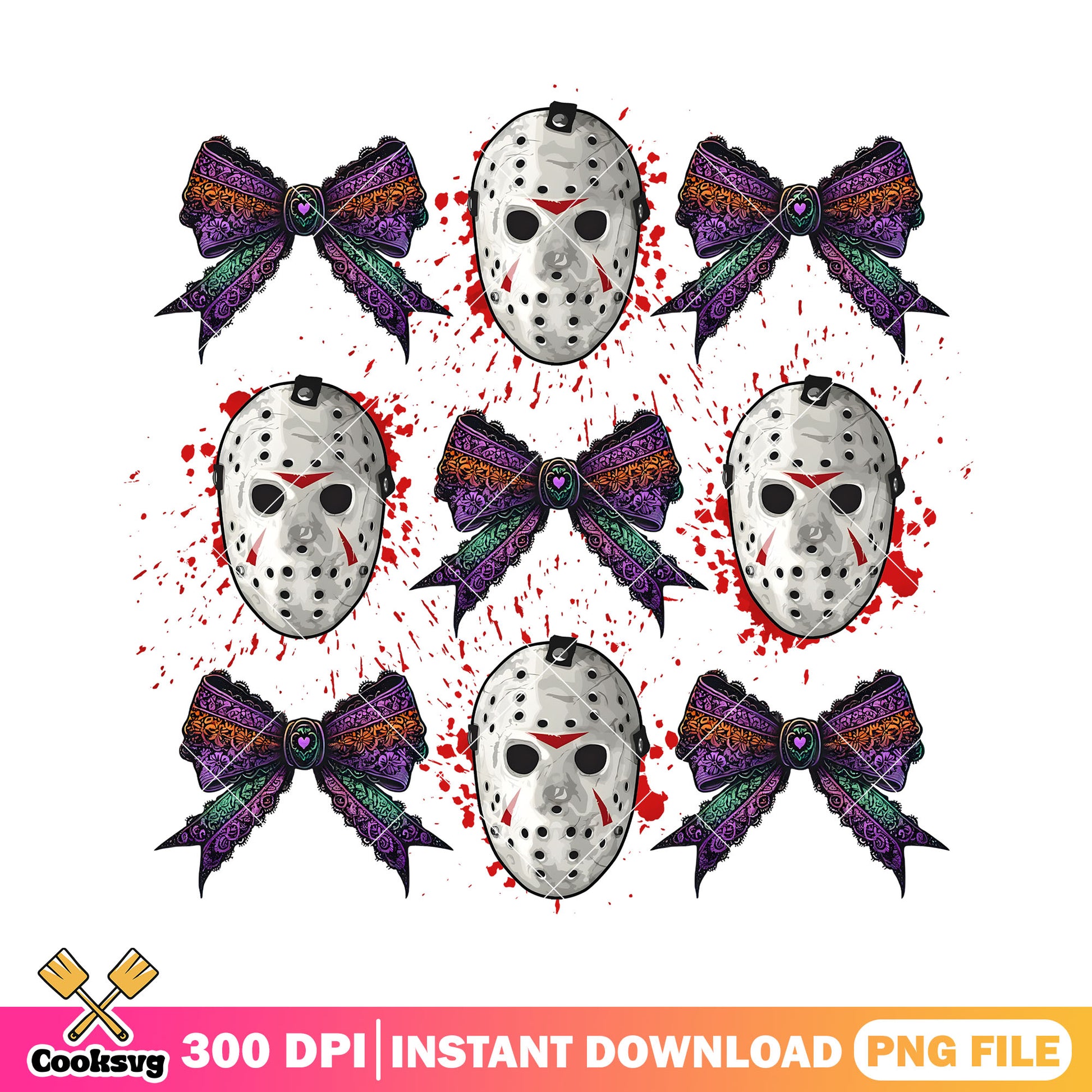 Jason voorhees and bows png, horror movie png, halloween decor png