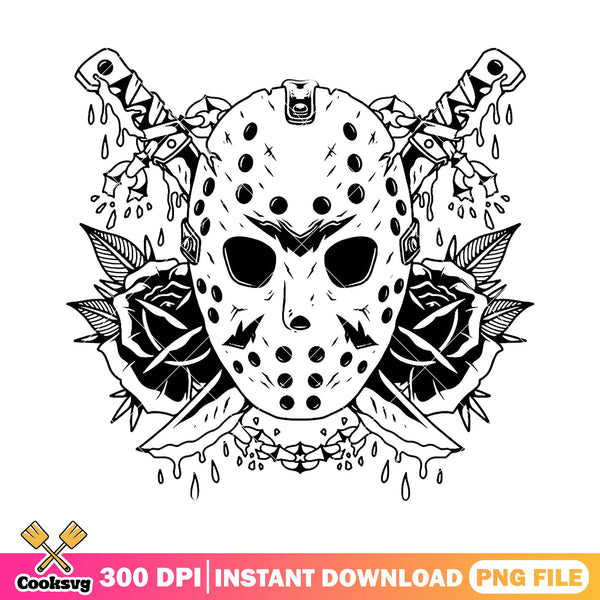 Jason voorhees head and rose flower design png, film scary png – Cooksvg