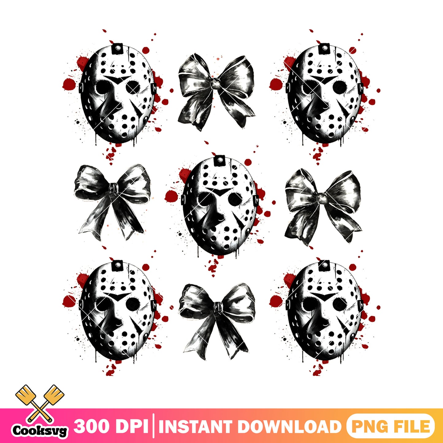 Jason voorhees mask bows png, halloween decor png, horror movie png