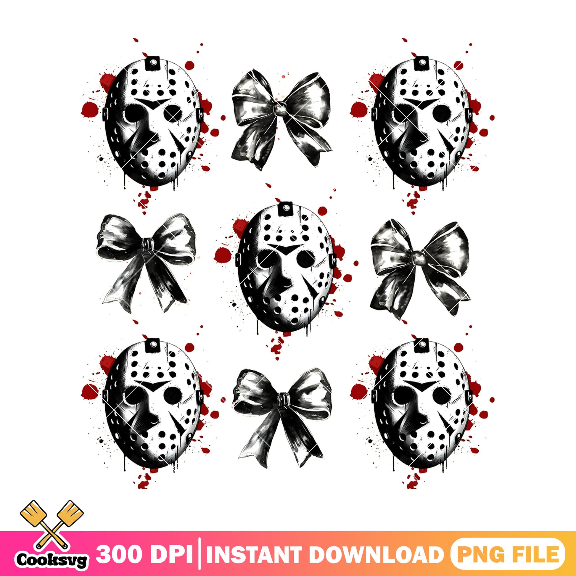 Jason voorhees mask bows png, halloween decor png, horror movie png