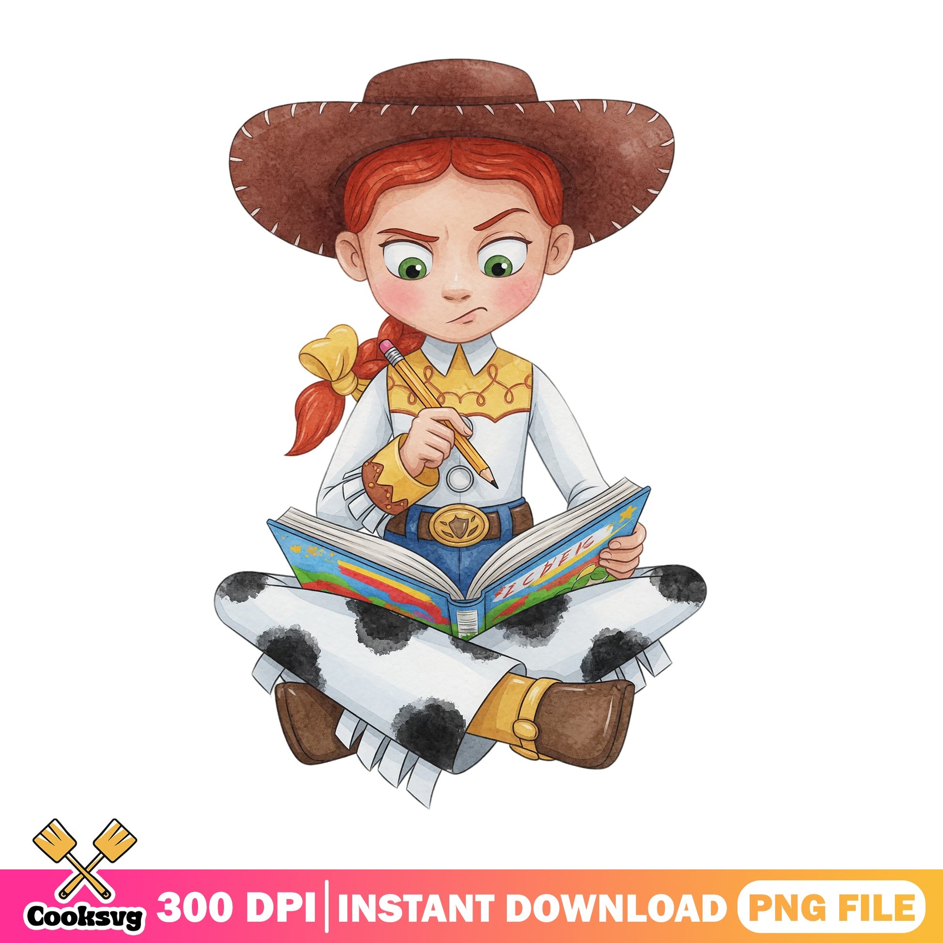 Jessie Toy Story Reading Book PNG, Disney Cowgirl PNG, Toy Story PNG