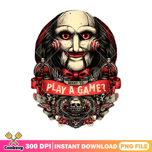 Jigsaw play a game design png, scariest horror movies png