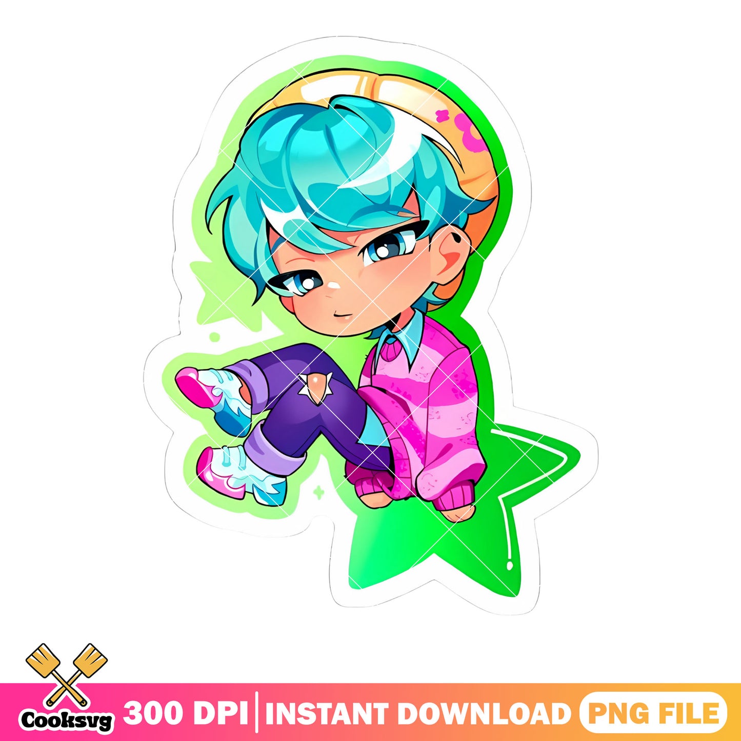 Jimin anime poster kpop png, jimin blue hair png, jimin kpop png