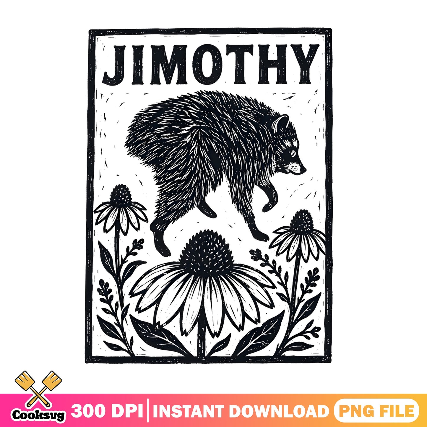 Jimothy Possum Wildflower Vintage PNG, Opossum Floral PNG, Funny Raccoon PNG