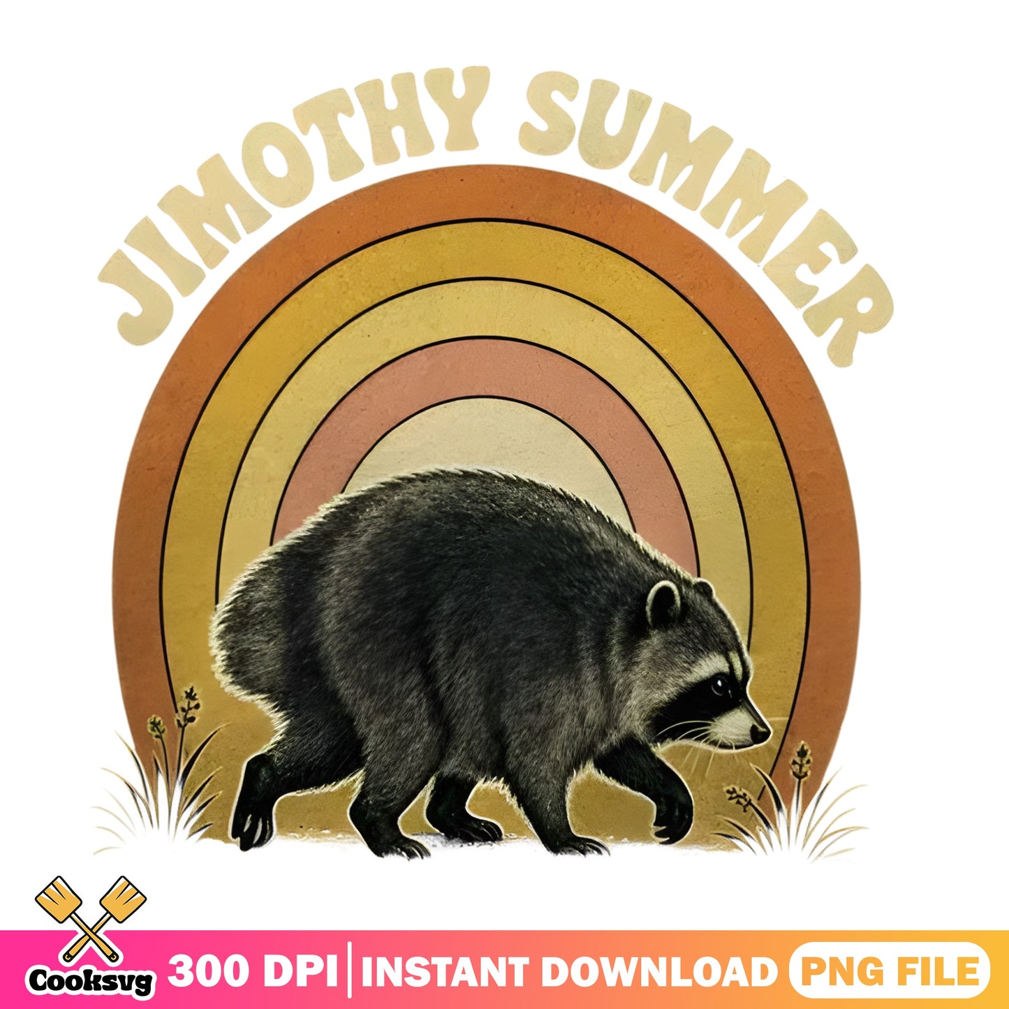 Jimothy Summer Raccoon PNG, Retro Rainbow Raccoon PNG, Summer PNG