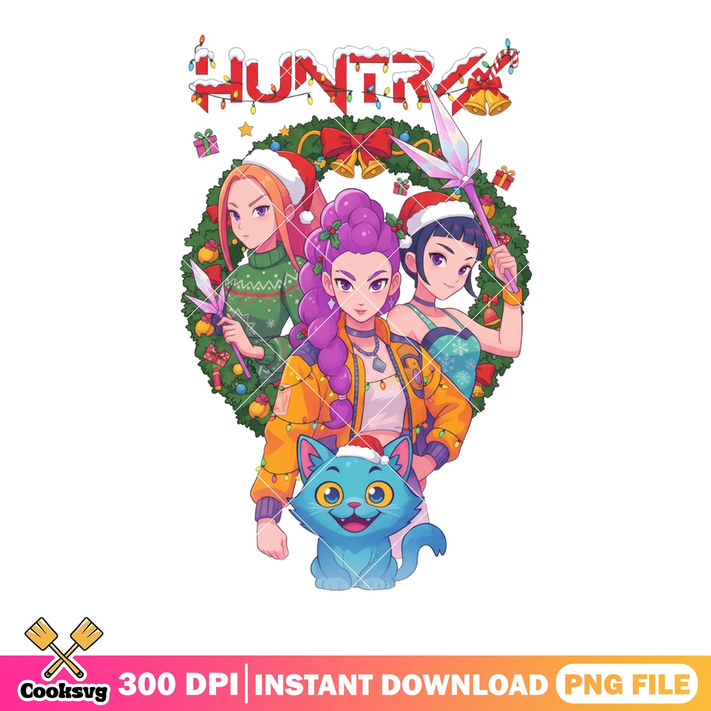 Jinglebell huntrix png, Christmas wreath png, kpop demon hunters png
