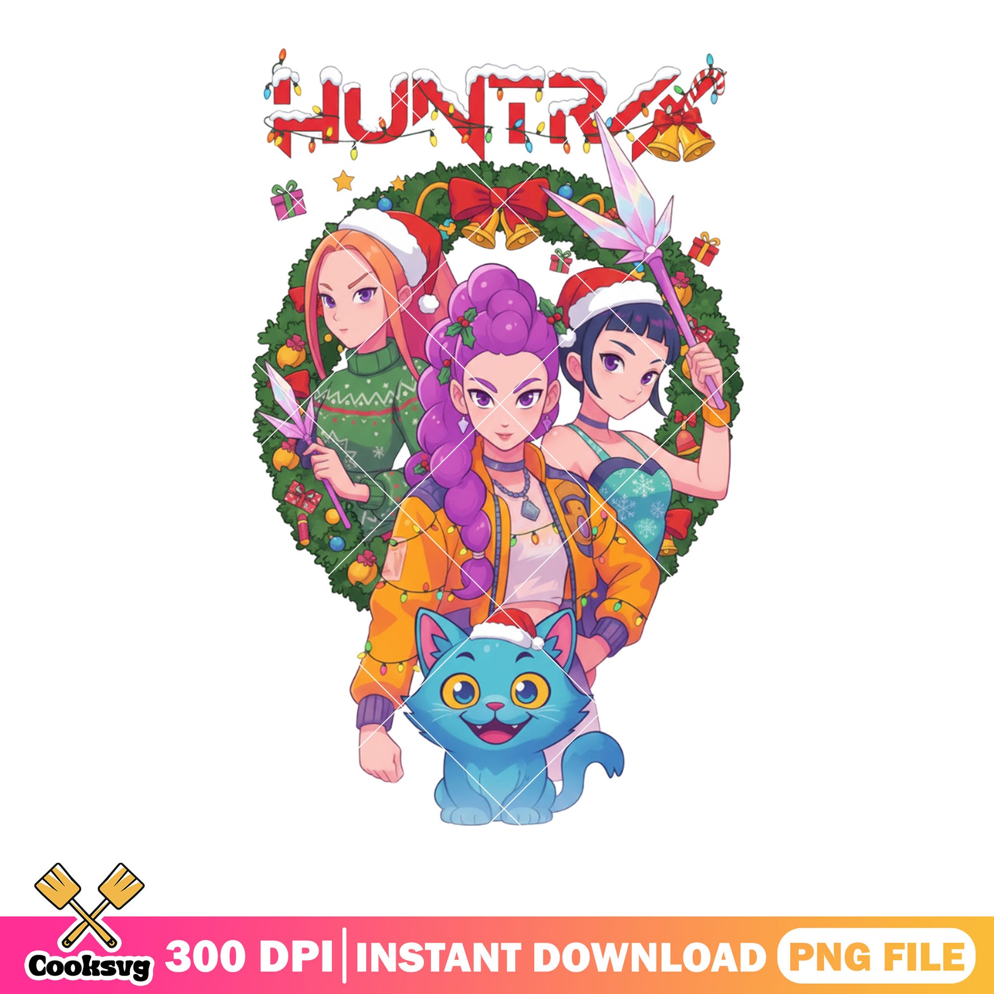 Jinglebell huntrix png, Christmas wreath png, kpop demon hunters png