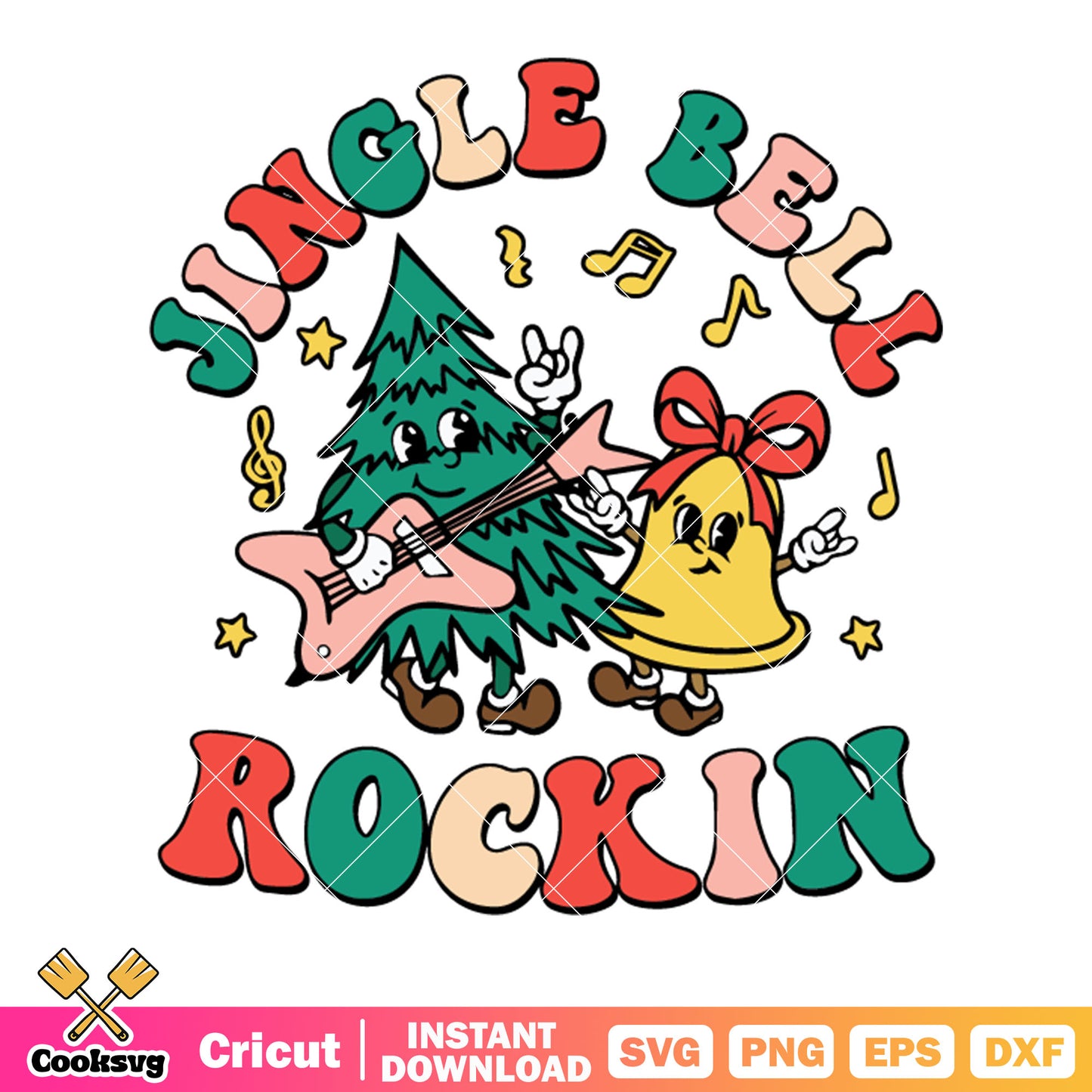 Jingle bell rockin svg, pine trees​ svg, electric guitar svg