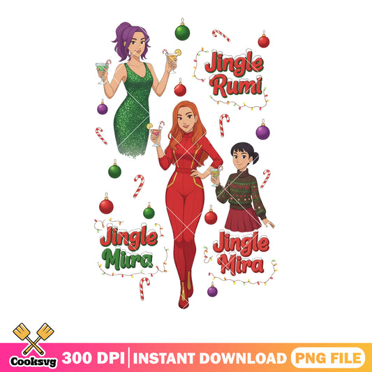 Jingle christmas png, kpop demon hunter png, jingle all the way png