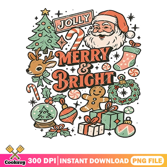 Jolly merry and bright png, christmas tree png, santa costume png