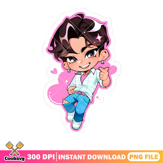 Jungkook anime chibi poster png, anime chibi kpop png, chibi kpop png