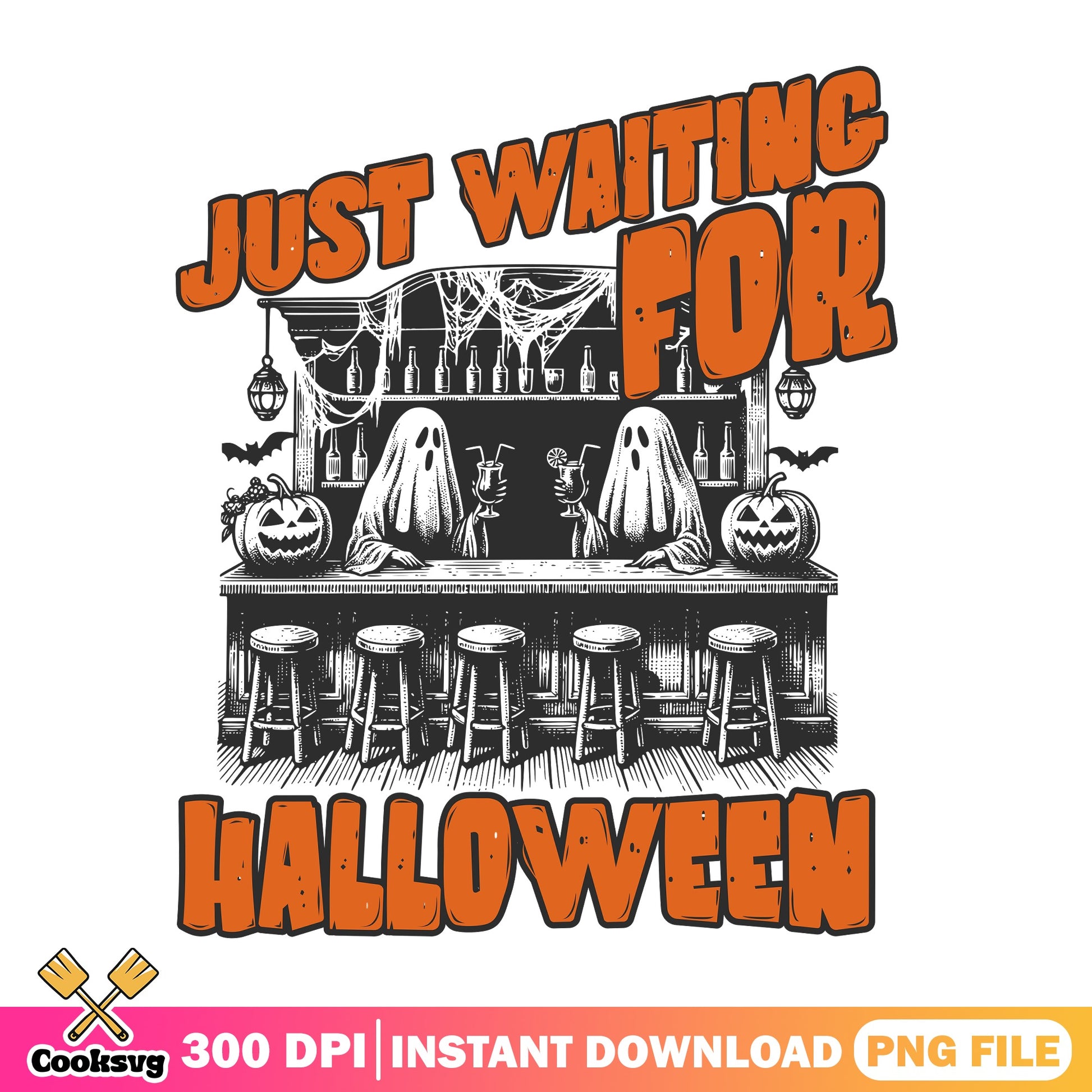 Just Waiting For Halloween PNG, Ghost Bar PNG, Spooky PNG