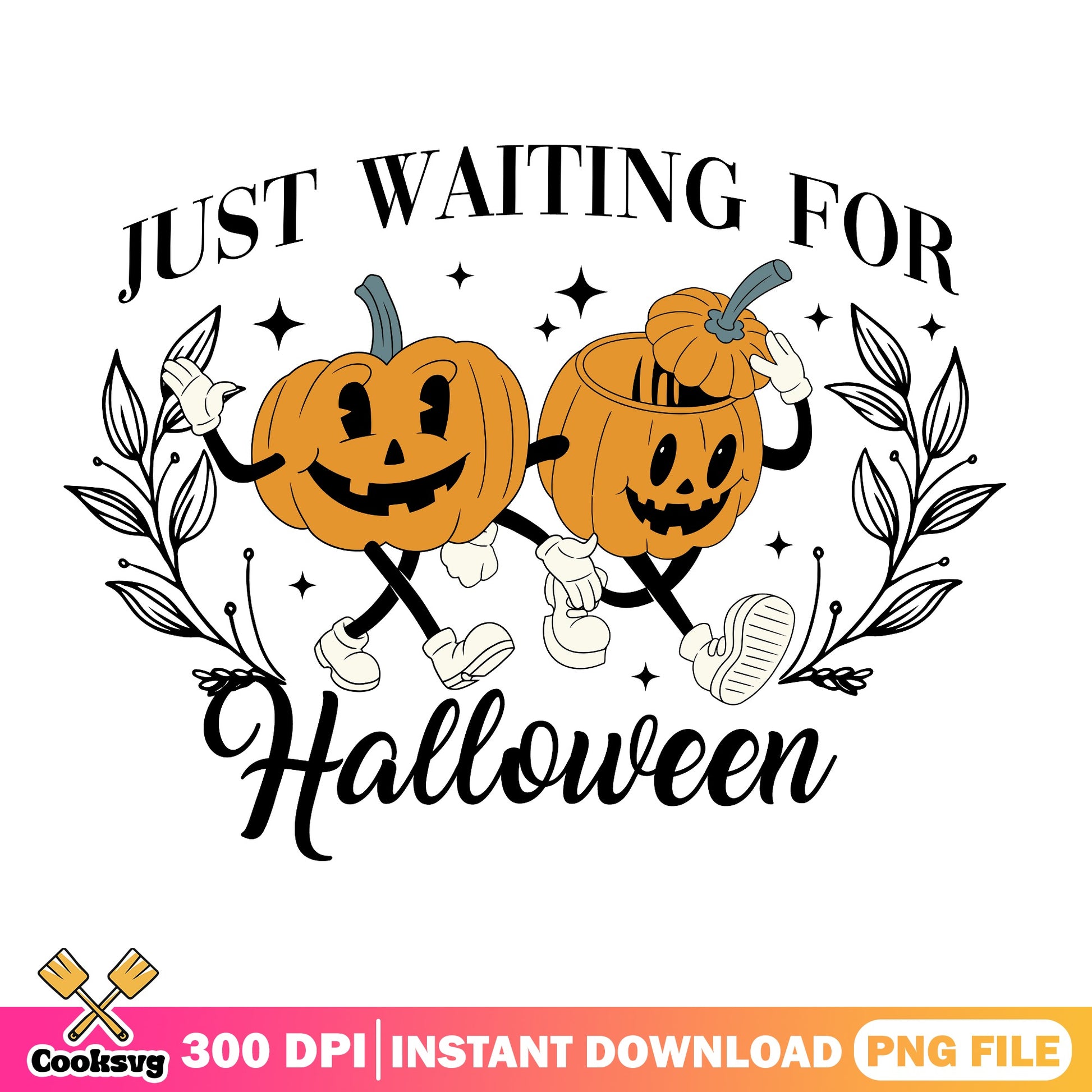 Just Waiting For Halloween PNG, Retro Pumpkin PNG, Halloween PNG