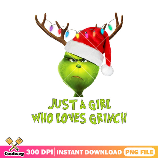 Just a girl who loves grinch png, grinch head png, christmas hat png