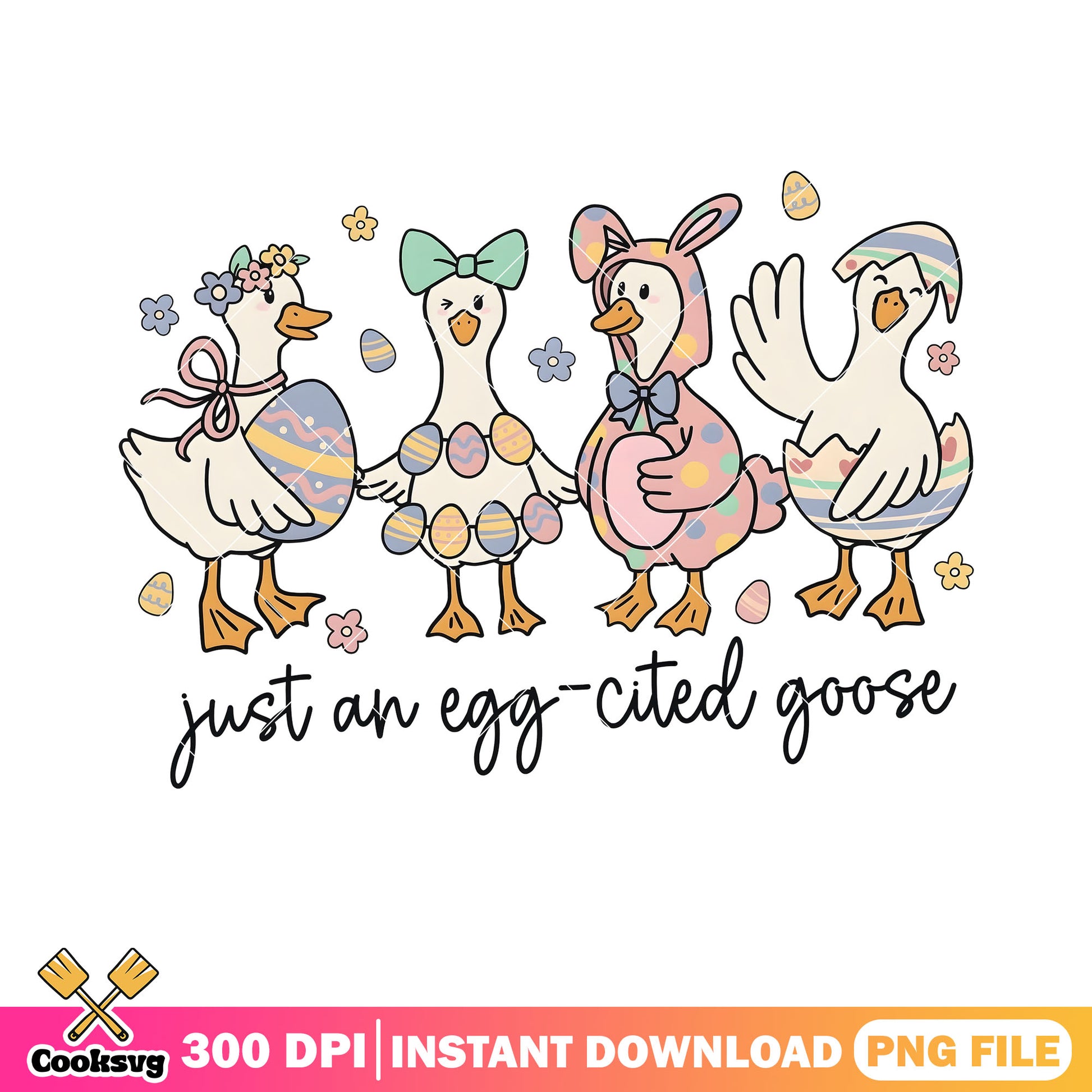 Just an eggcited goose png, easter goose png, silly goose png