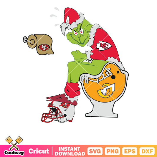 Kansas City Chiefs grinch toilet svg, kansas city chiefs svg, grinch sitting on toilet svg