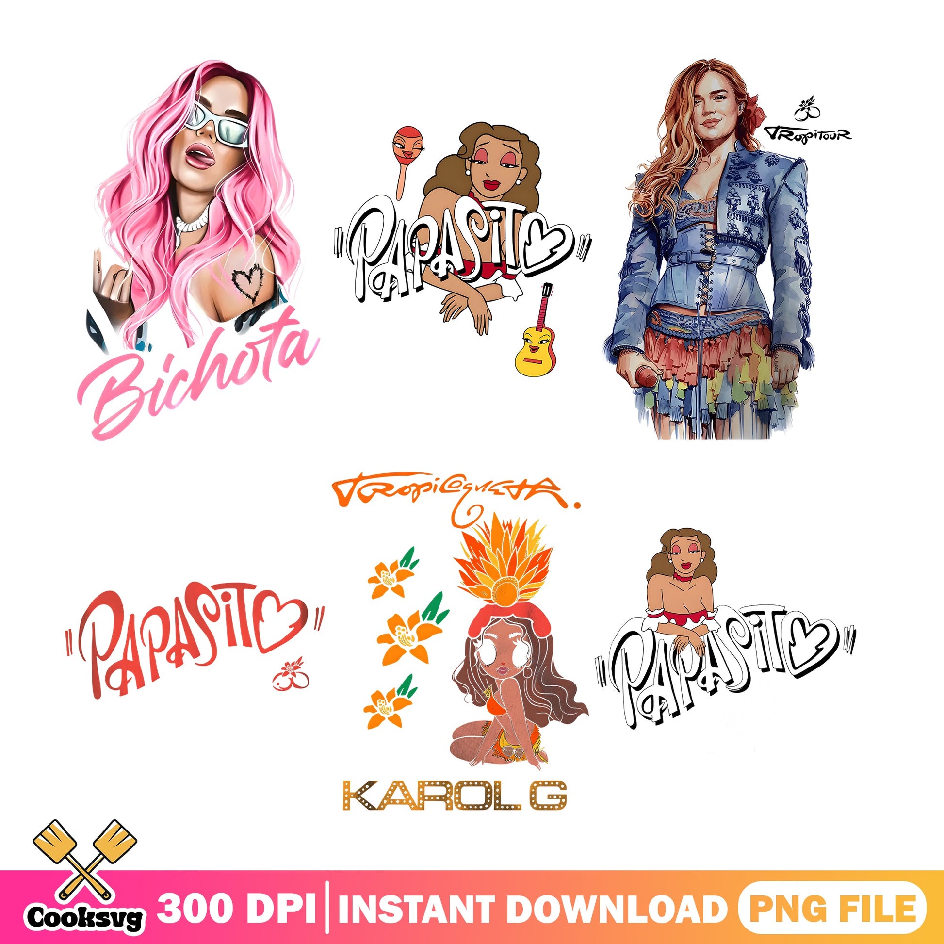 Karol G Bichota PNG Bundle, Papasito Tropicamia PNG, Latin Music PNG