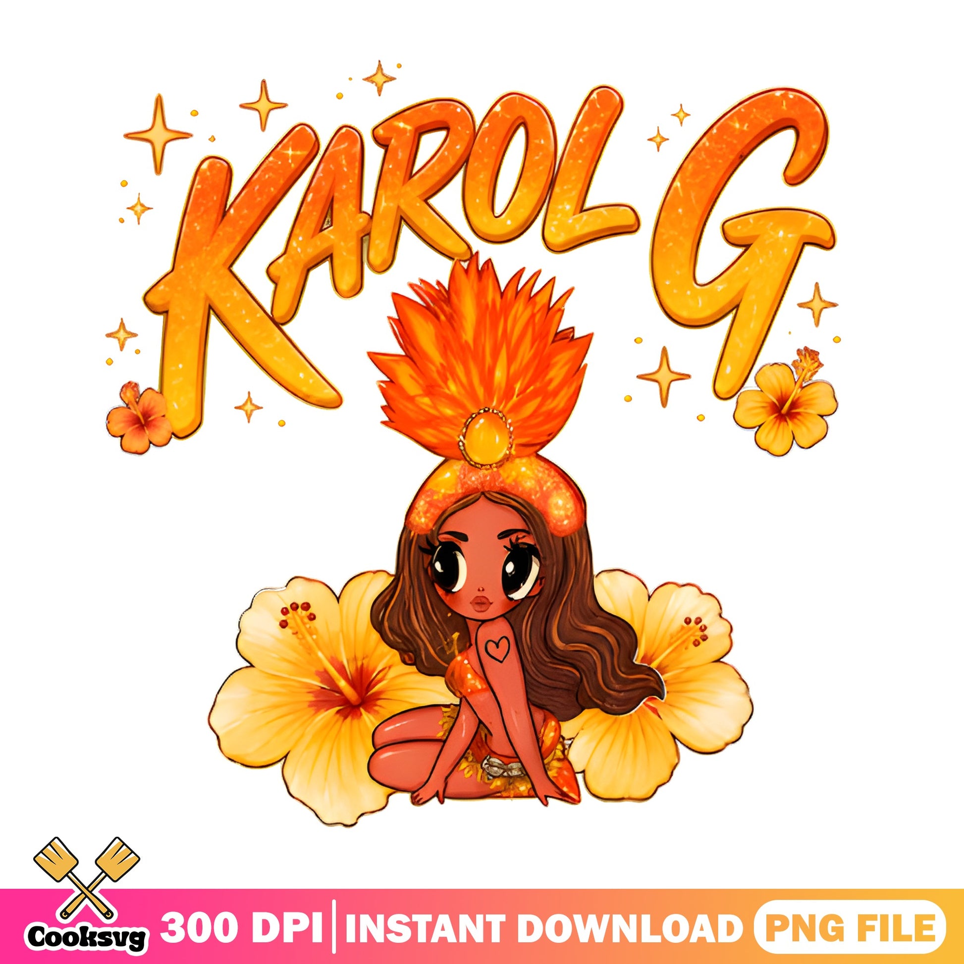Karol G Chibi Girl PNG, Latina Music Fan PNG, Hibiscus PNG