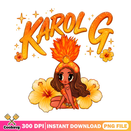 Karol G Chibi Girl PNG, Latina Music Fan PNG, Hibiscus PNG