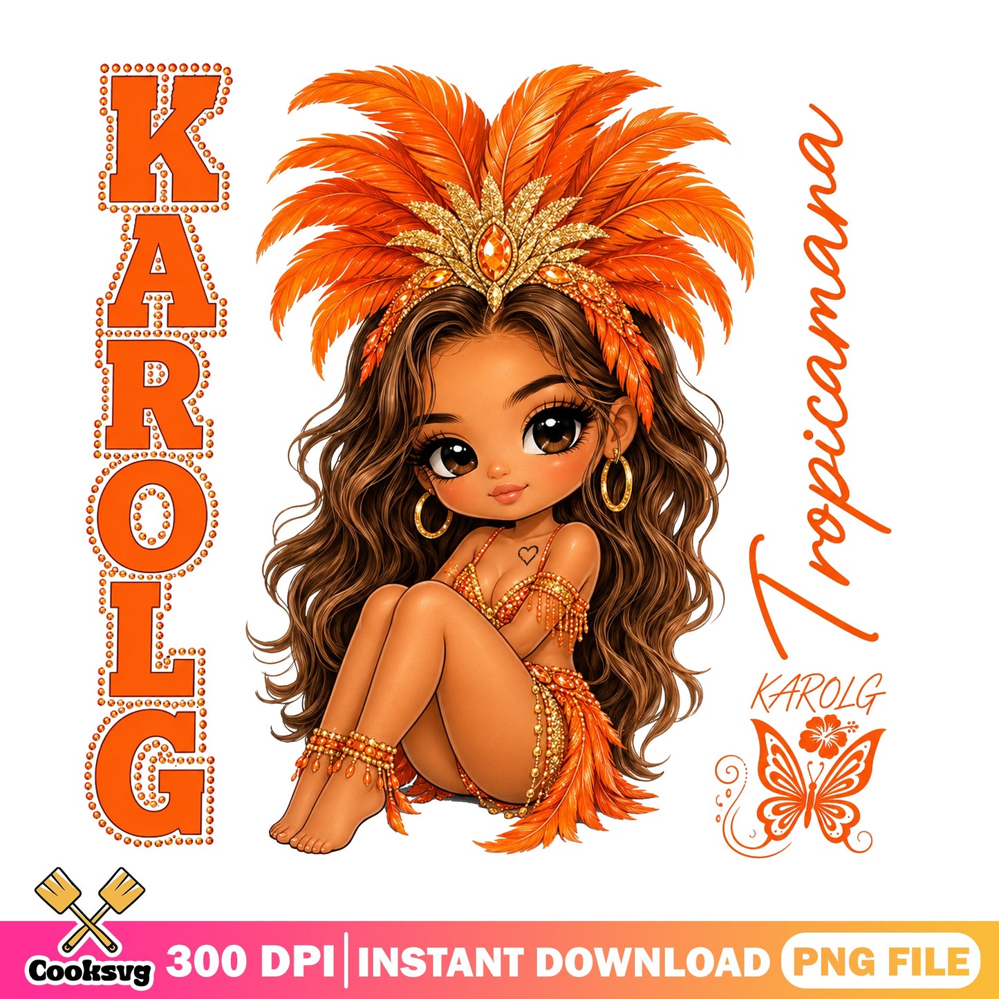Karol G Tropicana PNG, Latina Girl Clipart, Chibi Girl PNG