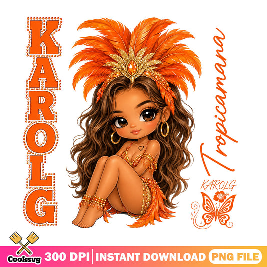 Karol G Tropicana PNG, Latina Girl Clipart, Chibi Girl PNG