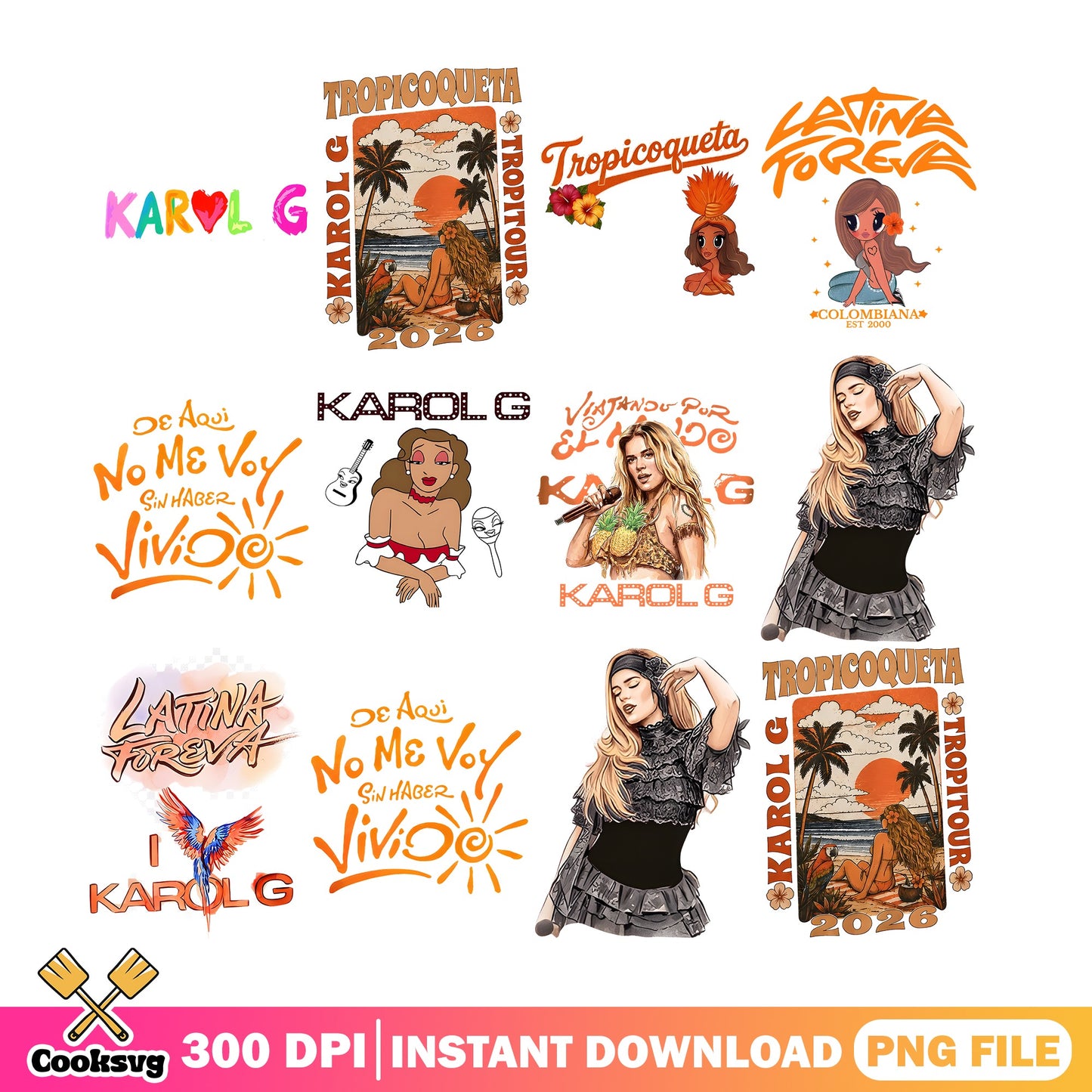 Karol G Tropicoqueta PNG Bundle, Latina Foreva PNG, Colombiana PNG