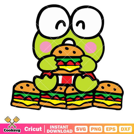 Keroppi eating hamburger design svg, sanrio hello kitty svg