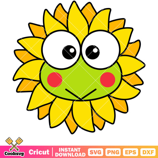 Keroppi face sunflower svg, sanrio hello kitty svg, sanrio cartoon svg