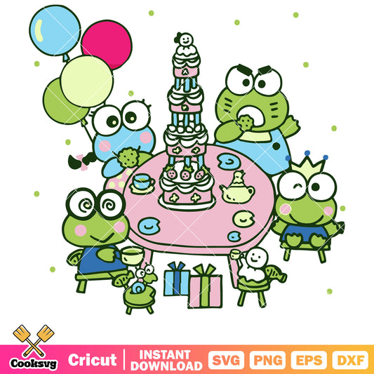 Keroppi family birthday design svg, hello kitty keroppi​ svg