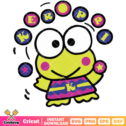 Keroppi hello kitty design svg, keroppi frog​ svg, sanrio cartoon svg