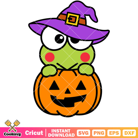 Keroppi with pumpkin svg, keroppi halloween​ svg, sanrio cartoon svg