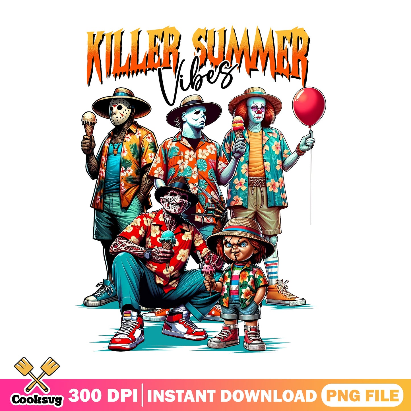 Killer Summer Vibes Horror Characters PNG, Halloween PNG, Horror Movie PNG