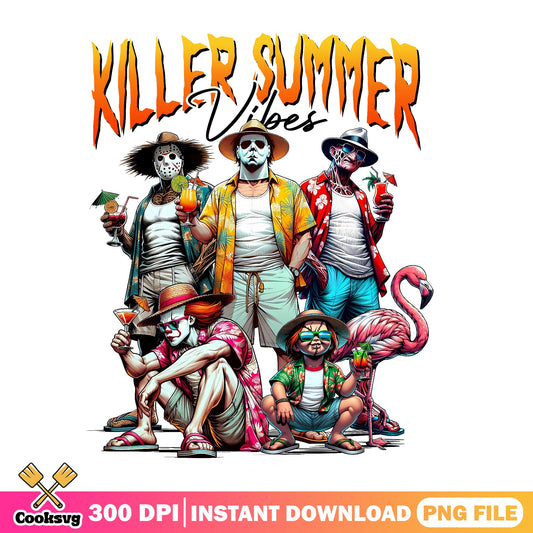 Killer Summer Vibes Horror Characters PNG, Halloween PNG, Summer PNG