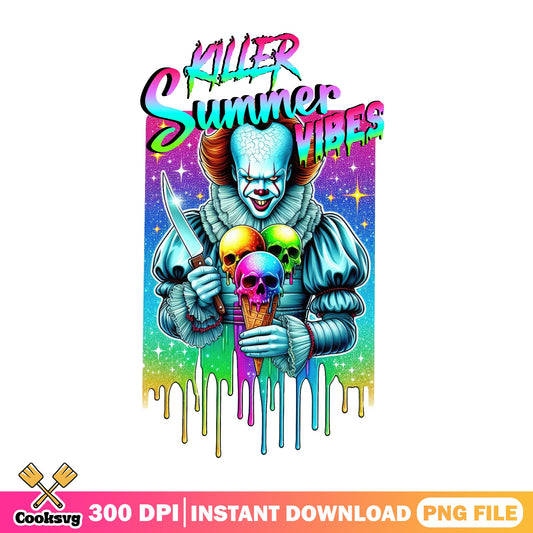 Killer Summer Vibes Pennywise PNG, Horror Clown PNG, Halloween PNG