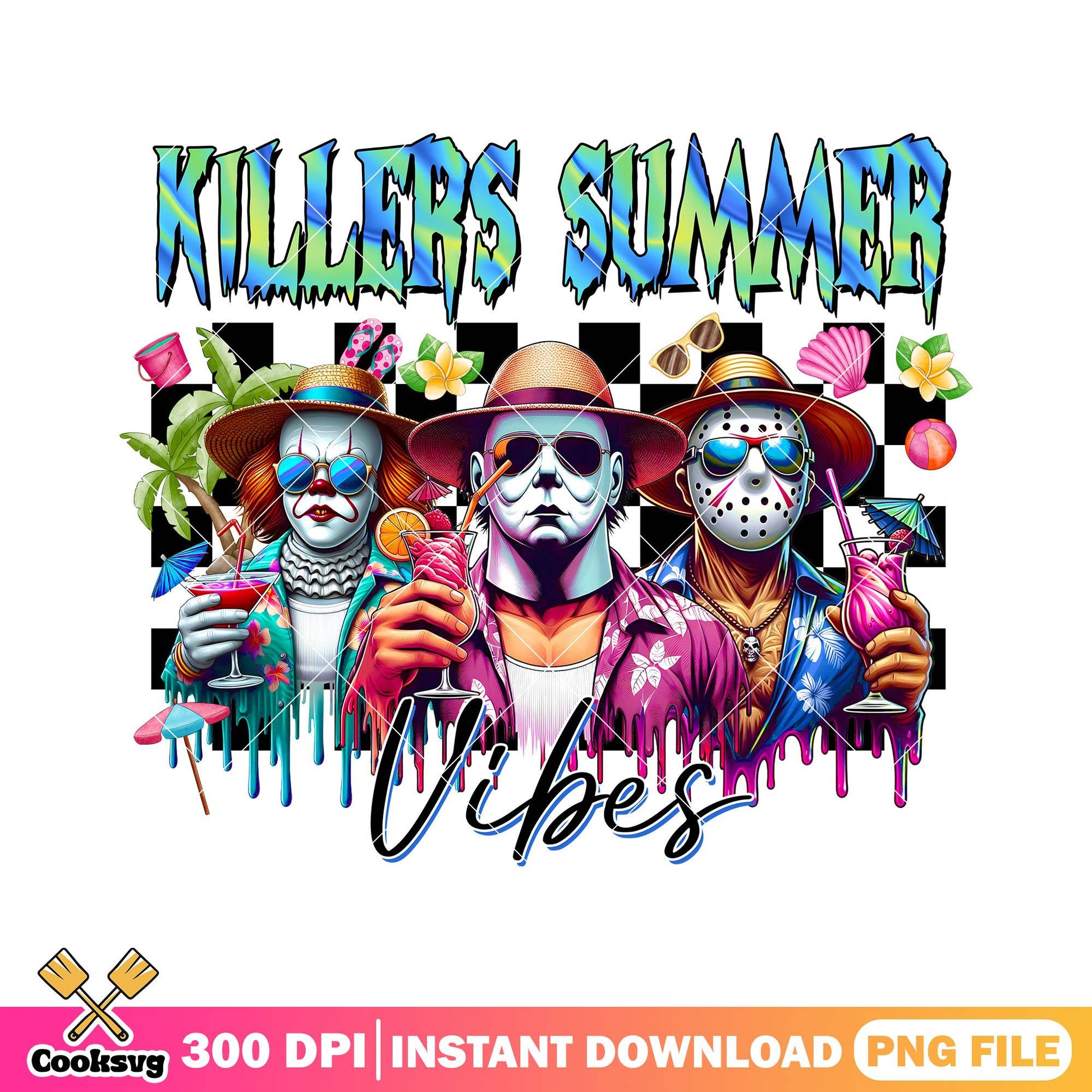 Killer in summer vibes png, funny memes png, halloween spirit png