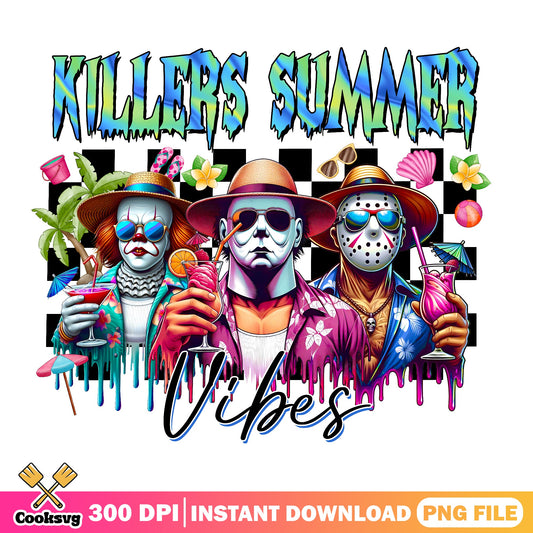 Killers Summer Vibes PNG, Horror Characters Summer PNG, Halloween PNG