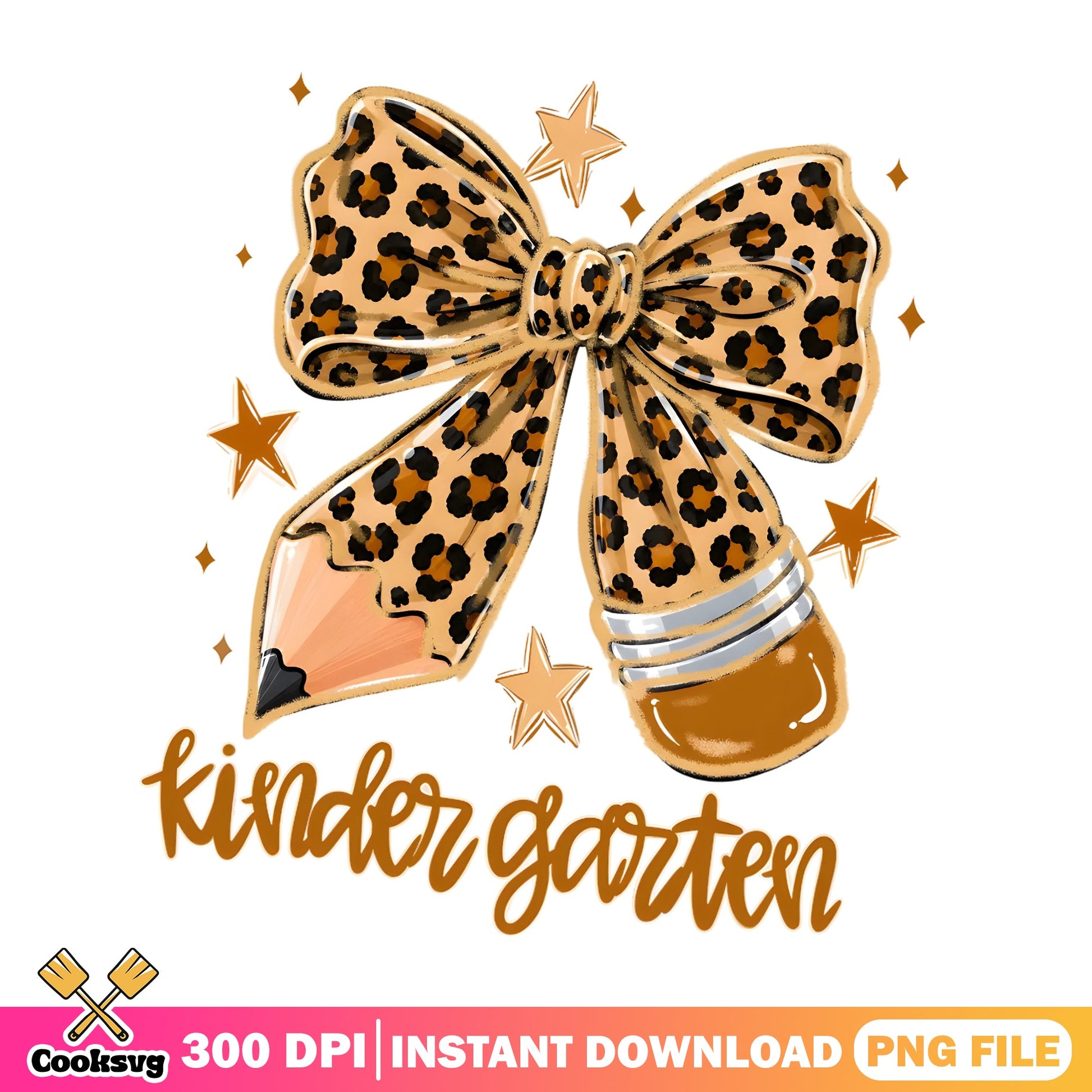 Kindergarten Leopard Bow Pencil Back To School, Teacher PNG, Coquette PNG
