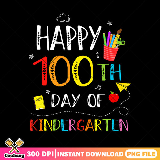 Kindergarten happy 100th day png, font color png, back to school png