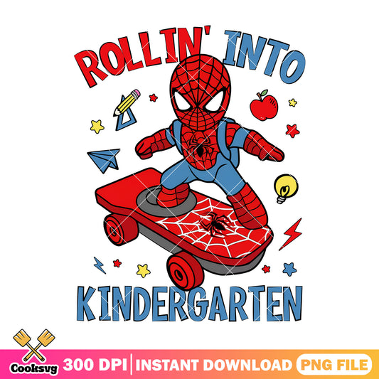 Kindergarten spiderman png, back to school art png, marvel outfit png