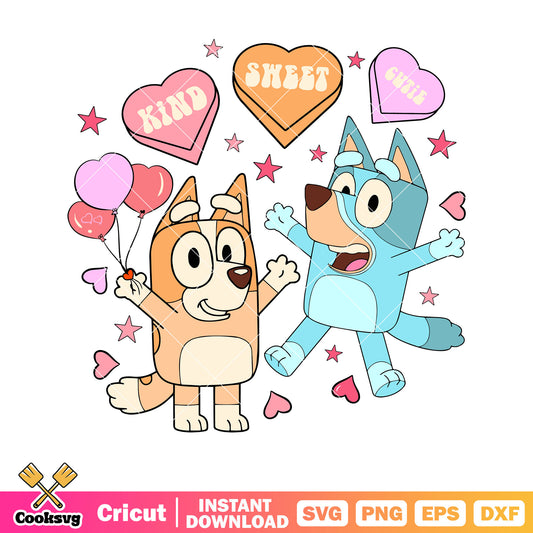 Kind sweet cutie bluey bingo svg, bluey heart​ svg, bluey valentines svg