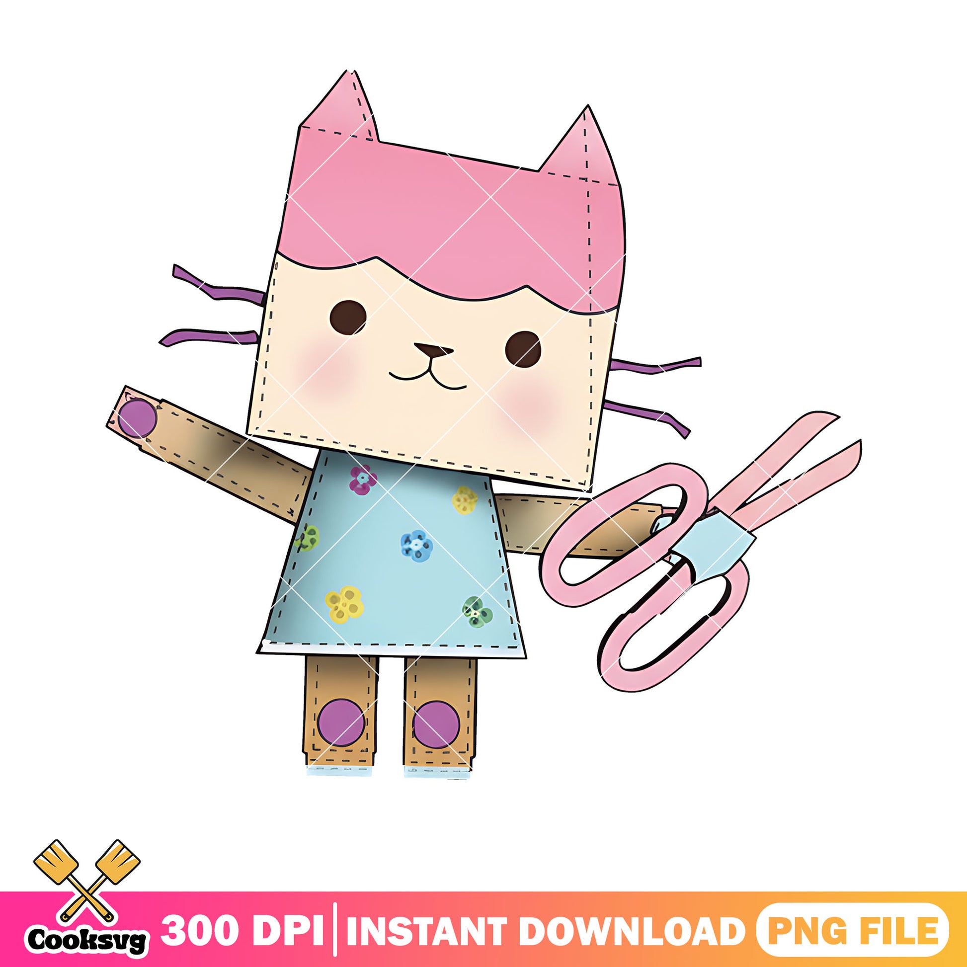 Kitten scissors baby box png, gabby dollhouse png, craft png