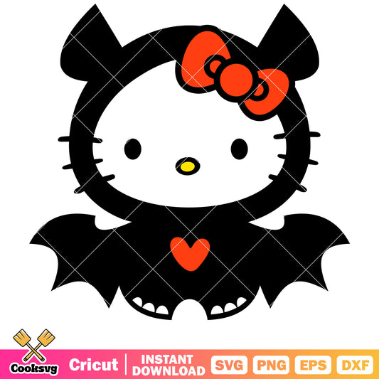 Kitty bat halloween design svg, halloween hello kitty svg