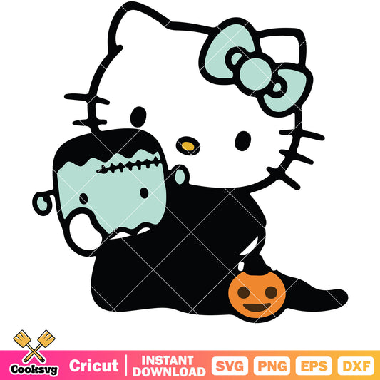 Kitty cat frankenstein halloween svg, halloween hello kitty svg